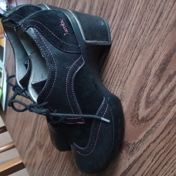 Jambu Black Leather Lace-Up San Fran Encore Oxford Heels Size 7, Pink Trim - Picture 3 of 8